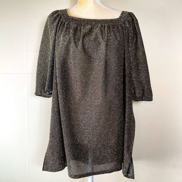 70's VINTAGE Handmade Black/Gold Metallic Tunic - Picture 1 of 4